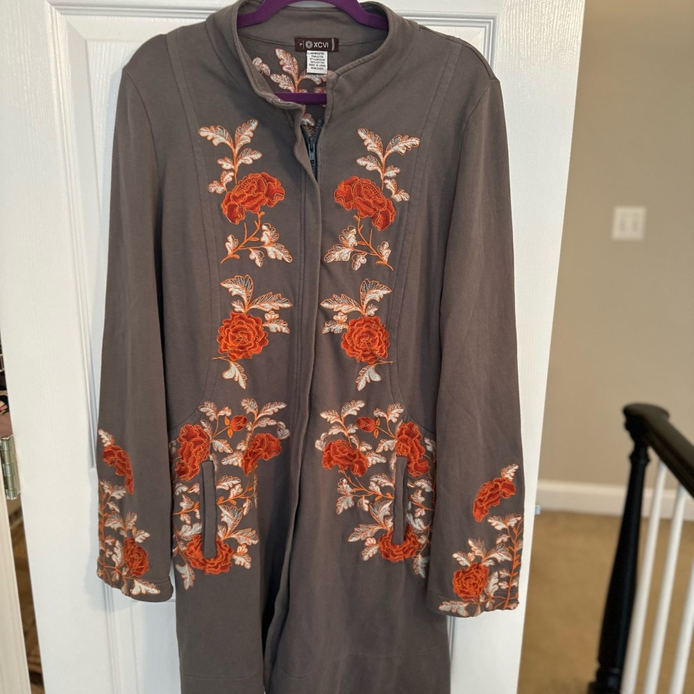Gray Floral Embroidered Jacket